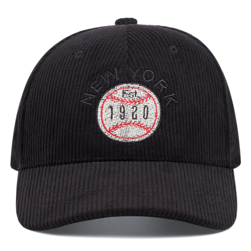 New York Corduroy Embroidered Baseball Caps for Men and Women