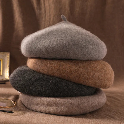 Wool Beret Hat Women Retro Knitted Warm Winter Unisex Painter Cap