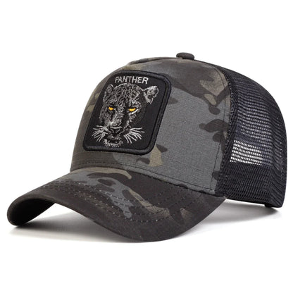 Unisex Panther Embroidery Baseball Net Caps Spring and Summer Sports Cap