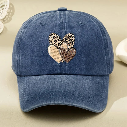 Three Leopard Print Love Pattern Women's Washed Baseball Caps