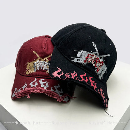 Niche Street Embroidered Letters Flame Flag Baseball Hats