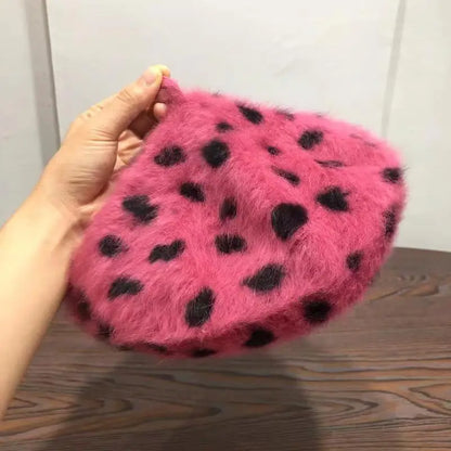 Beret Women Rabbit Fur Spotted Leopard Beret Sherlock Hat