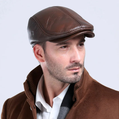 Men's Outdoor Leather Hat Winter Berets Male Warm Ear Protection Cap