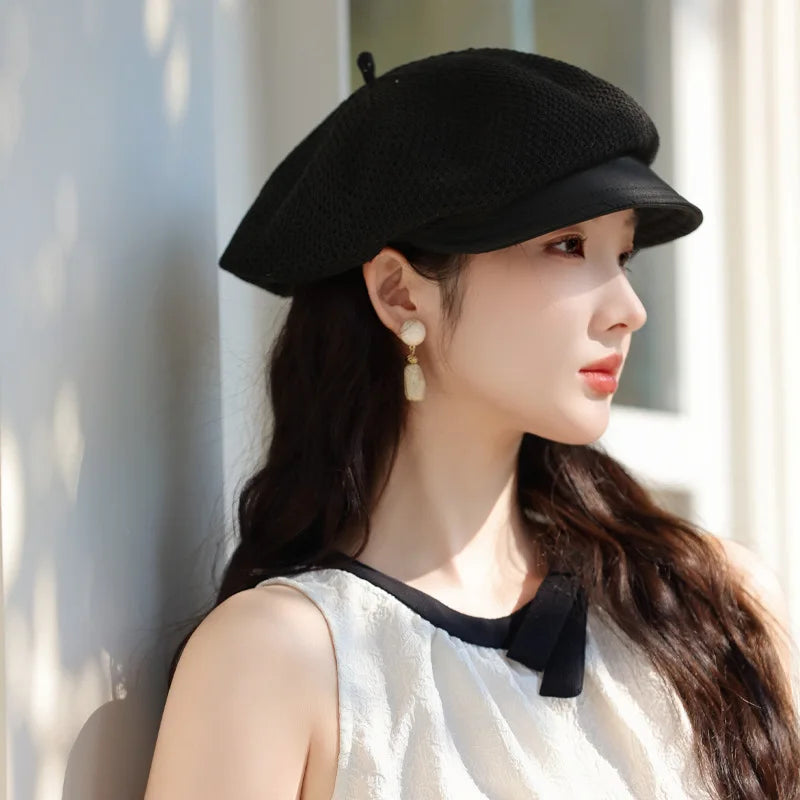 Summer Mesh Berets For Women Hollow Breathable Octagonal Cap