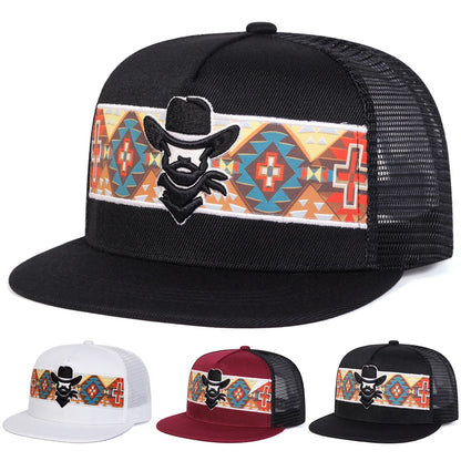 Unisex Western cowboy embroidery Hip-hop Net Hats Spring Summer