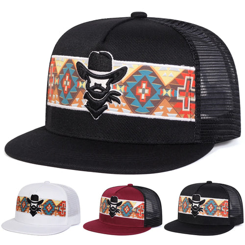 Unisex Western cowboy embroidery Hip-hop Net Hats Spring Summer