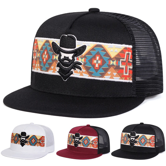 Unisex Western cowboy embroidery Hip-hop Net Hats Spring Summer