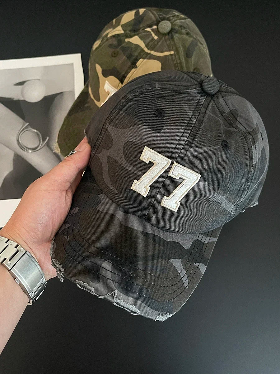 American Camouflage No. 77 Patch Letter Embroidered Baseball Cap