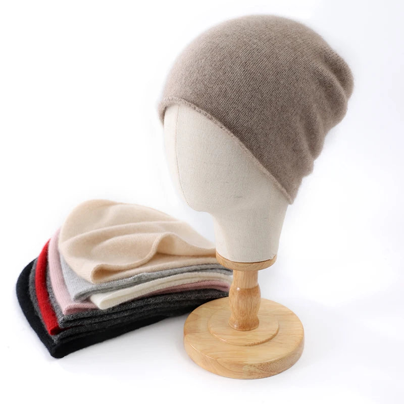 New Winter Cashmere Knitted Unisex Warm Hat High Quality Solid Leisure Sleeve Hat