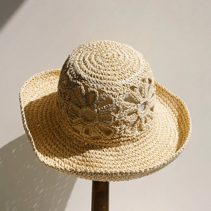 Women Beach Panama Straw Dome Bucket Hat