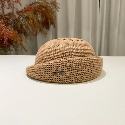 Breathable Hollow Out Rolled Brim Painter Hat, Stylish Solid Color Fashion Cap