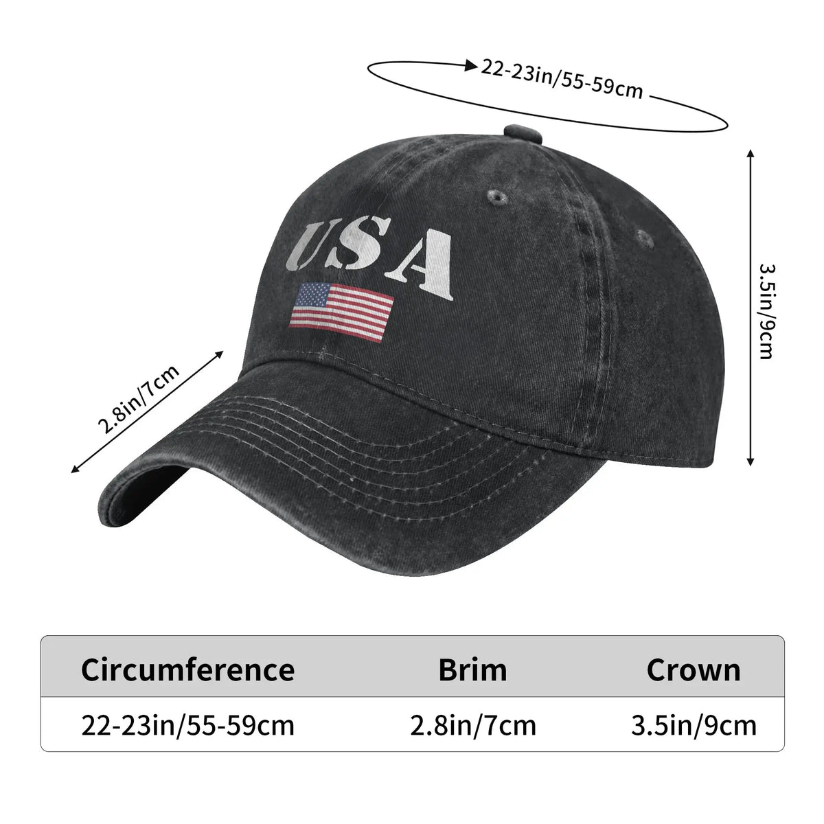 USA Vintage Military With United States Flag Baseball Cap