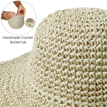Summer UV-Protect Crochet Straw Bucket Hat