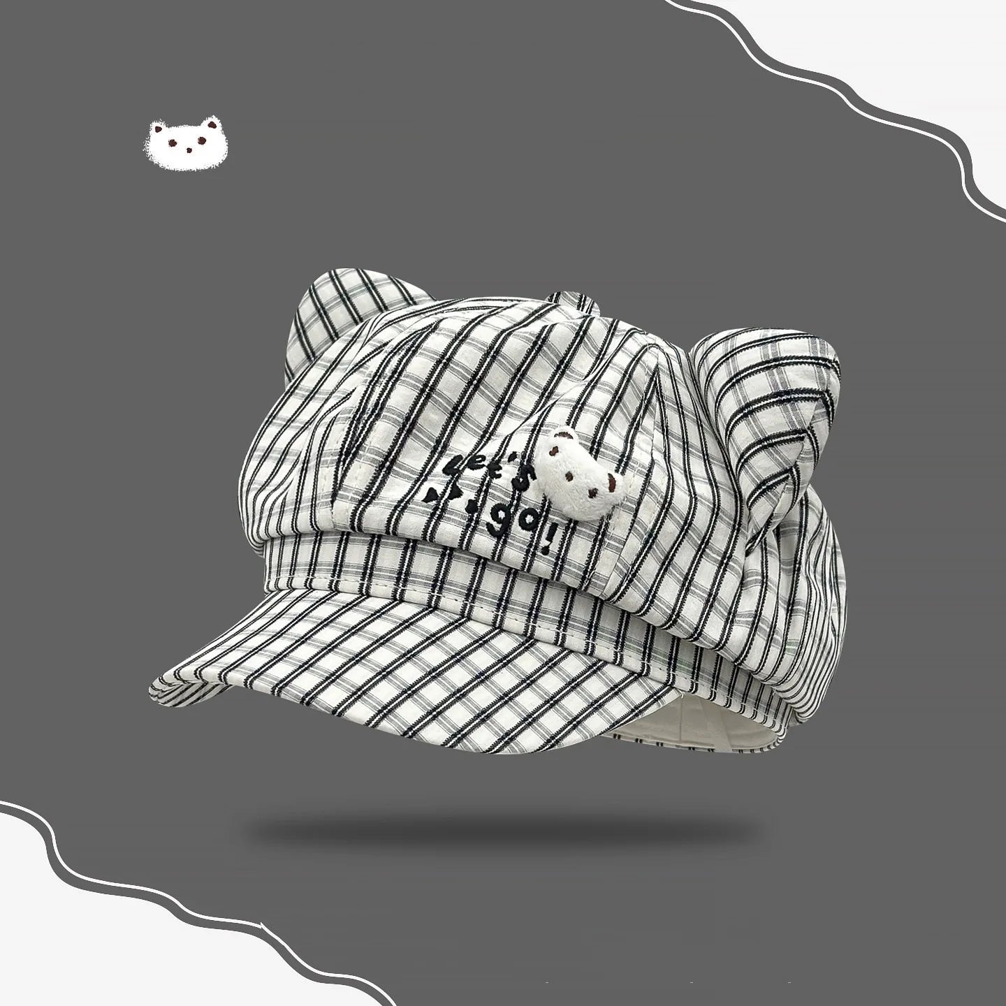 Cute Bear Plaid Ear Octagonal Hat Women Spring Summer