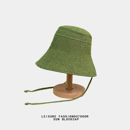 Women Paper Straw Bucket Hat Large Brim UV Protection Sun Hat