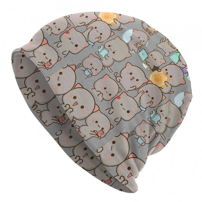 Kawaii Peach Cat Eating Strawberry Cake Caps Goma Mochi Men Women