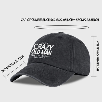 Funny "Crazy Old Man" Print Washed Baseball Cap