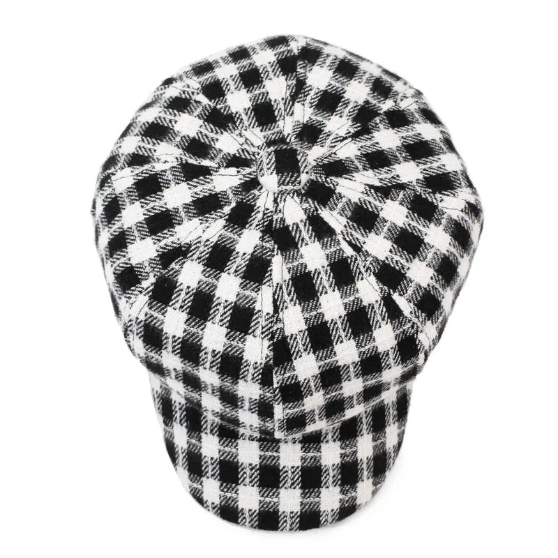 Plaid Berets British Retro Women's Octagonal Hat