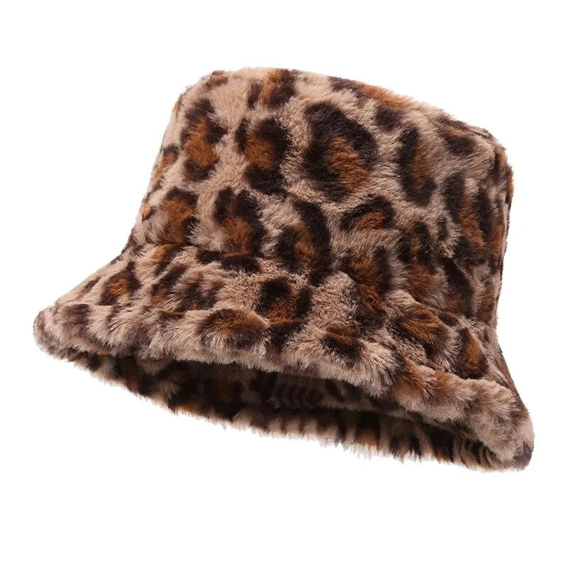 Hat Woman Winter Show Face Little Leopard Print Fisherman Hat