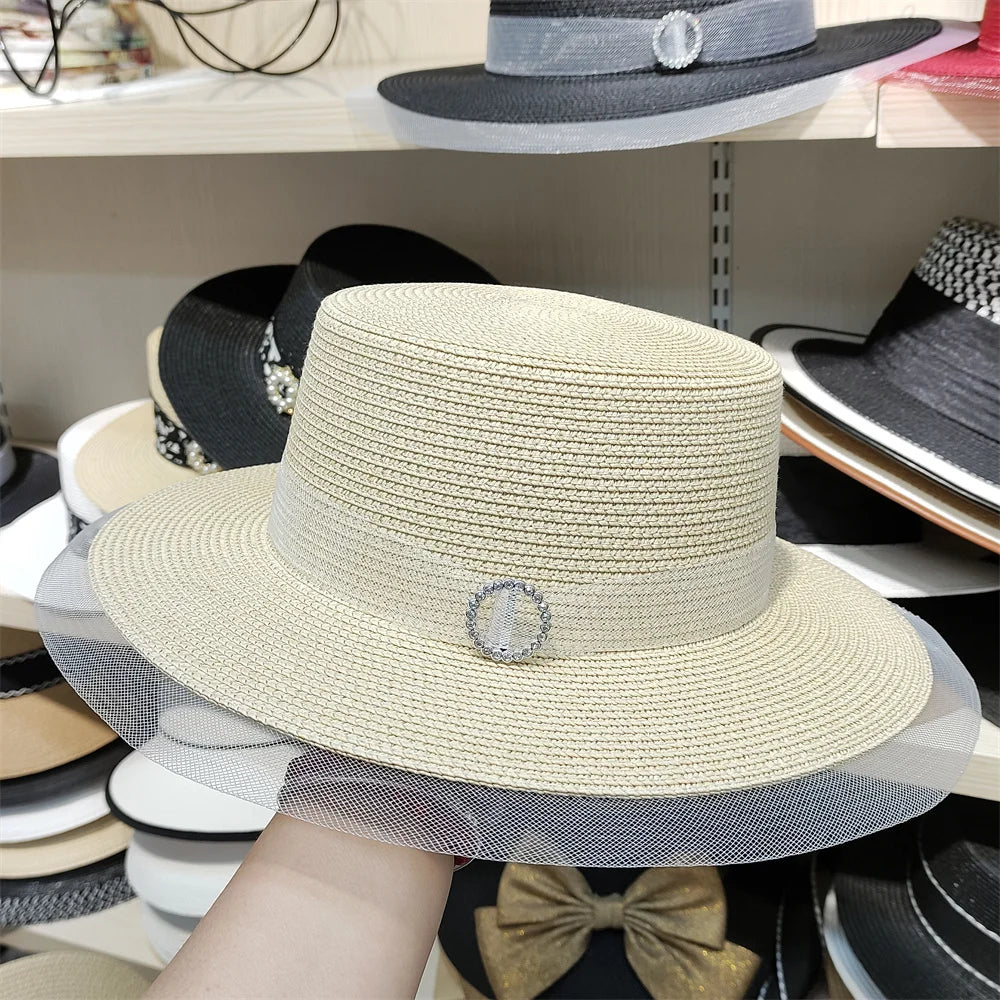 Woolen Rhinestone Solid Color Basin Hat Leisure Outdoor Beach Sun Hat