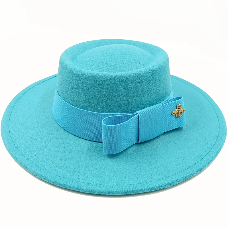 Bow Tie Fedora Hat Winter Round Bumpy Surface Flat Top