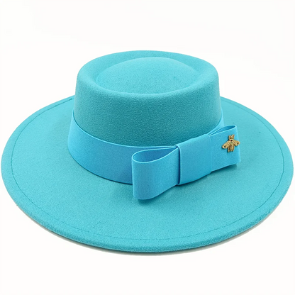 Bow Tie Fedora Hat Winter Round Bumpy Surface Flat Top