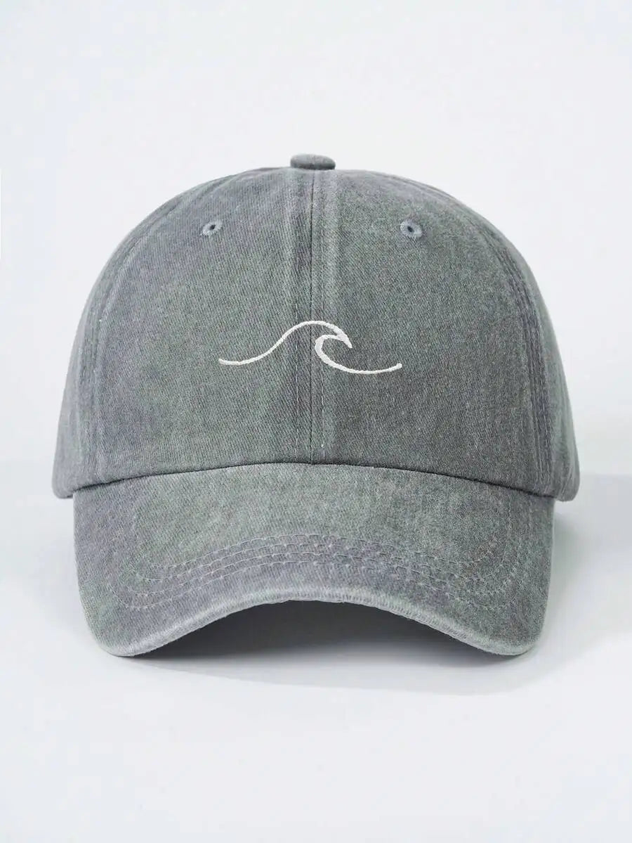 Embroidered Wave Washed Baseball Cap Adjustable