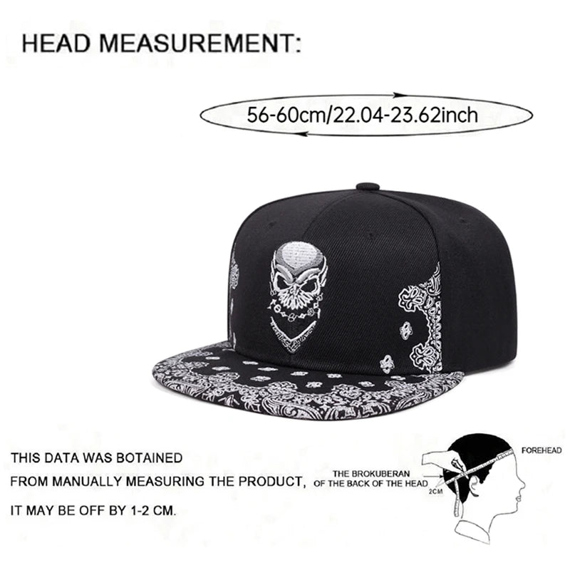 Fashion Snapback Hat Paisley Skeleton Embroidery HipHop Hat
