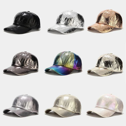 Glossy Pu Leather Baseball Caps For Women Men