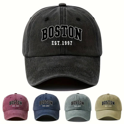 Washable Retro Baseball Cap with Boston Print