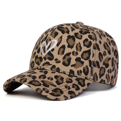 Unisex Love Embroidery Leopard Print Baseball Caps