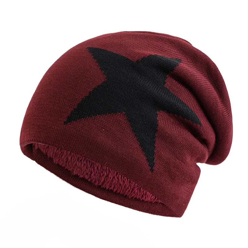 New Unisex Slouchy Winter Hats Five Star Pattern Warm Hats