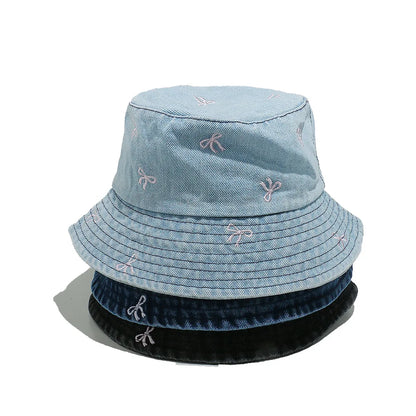 Popular Summer Embroidery Butterfly Washed Denim Bucket Hat