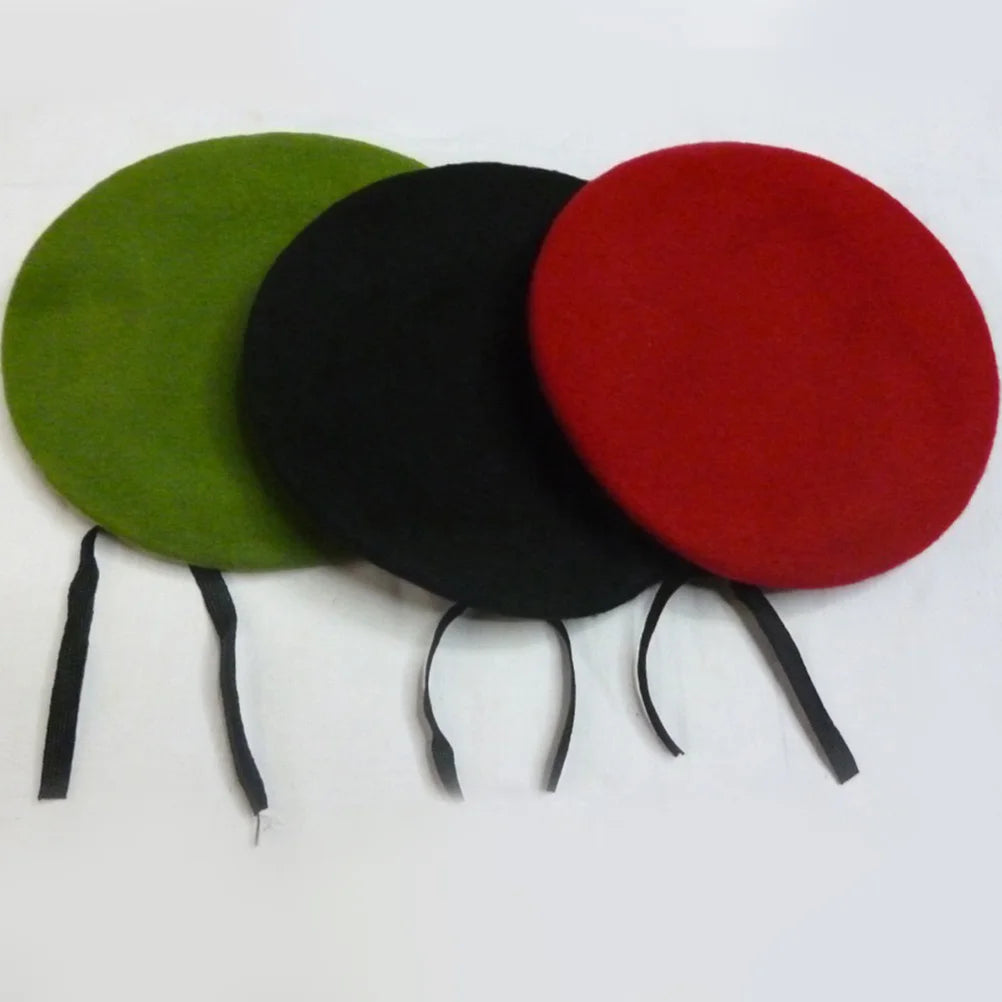 Unisex Wool Beret Hat Army Green Adjustable Spring Autumn