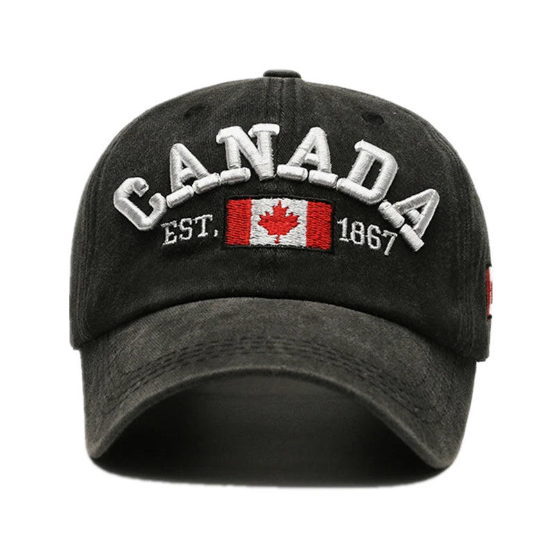 Unisex Washed Cotton Vintage Cap Canada Letter Embroidery Baseball Cap Men And Women