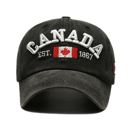 Unisex Washed Cotton Vintage Cap Canada Letter Embroidery Baseball Cap Men And Women