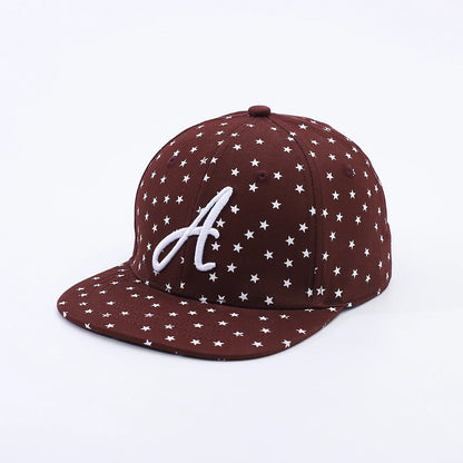 Full Print White Star-Letter A Flat Brim Hat