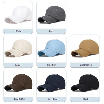 Fashion Unisex Distressed Design Style Solid Color Cotton Baseball Cap