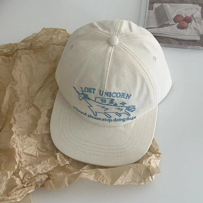New Unisex Niche Unicorn Letters Embroidery Baseball Hats Flat Eave Sunshade Peaked Cap