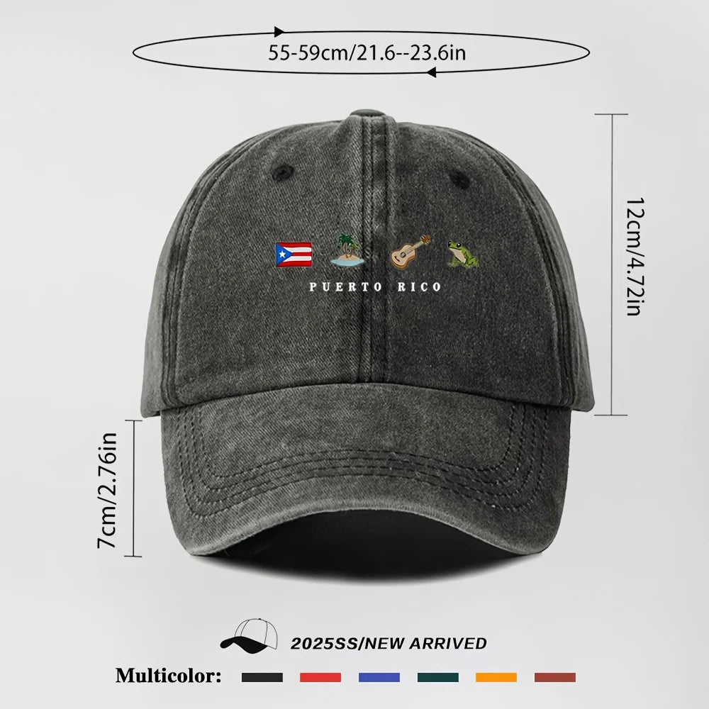 Men's Baseball Cap, Puerto Rico Flag Tropical Guitar & Frog Graphic