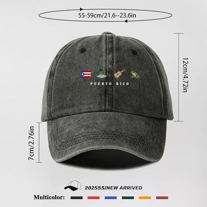 Men's Baseball Cap, Puerto Rico Flag Tropical Guitar & Frog Graphic