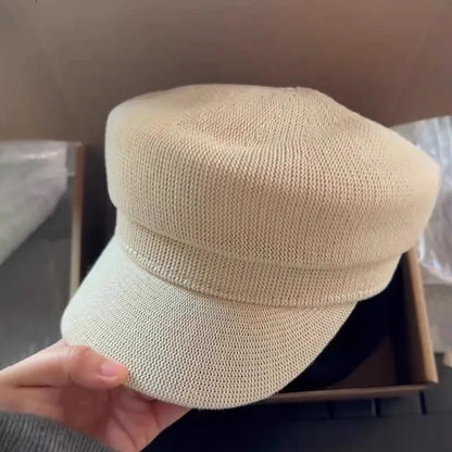 Linen Beret Hat Women French Style Spring Summer Flat Top Plain Beret Caps