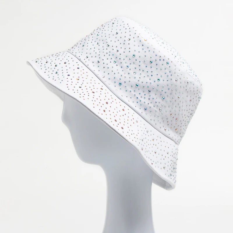 Summer Women Bucket Hat Fashion Colorful Rhinestones Cap