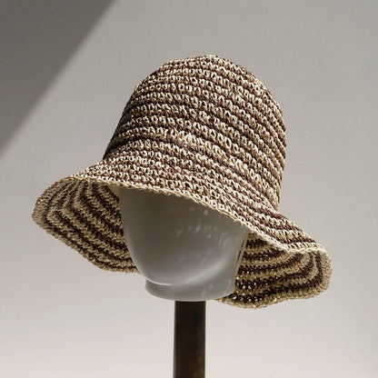Women Beach Panama Straw Dome Bucket Hat