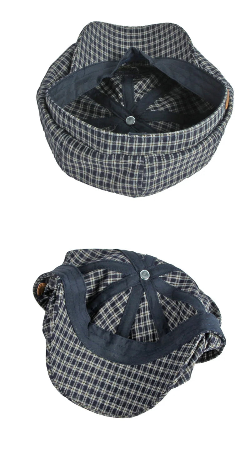 Spring Summer Octagonal Hat Men Women Little Plaid Eight-Blade Painters Newsboy Cap