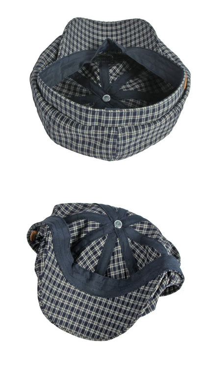 Spring Summer Octagonal Hat Men Women Little Plaid Eight-Blade Painters Newsboy Cap