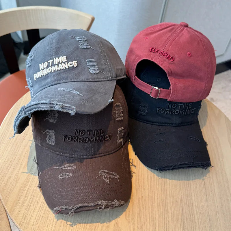 Distressed Washed Baseball Cap with Three-dimensional Embroidery