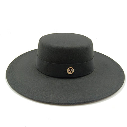 New Oversized Edge Flat Top Hat Retro French Felt Hat