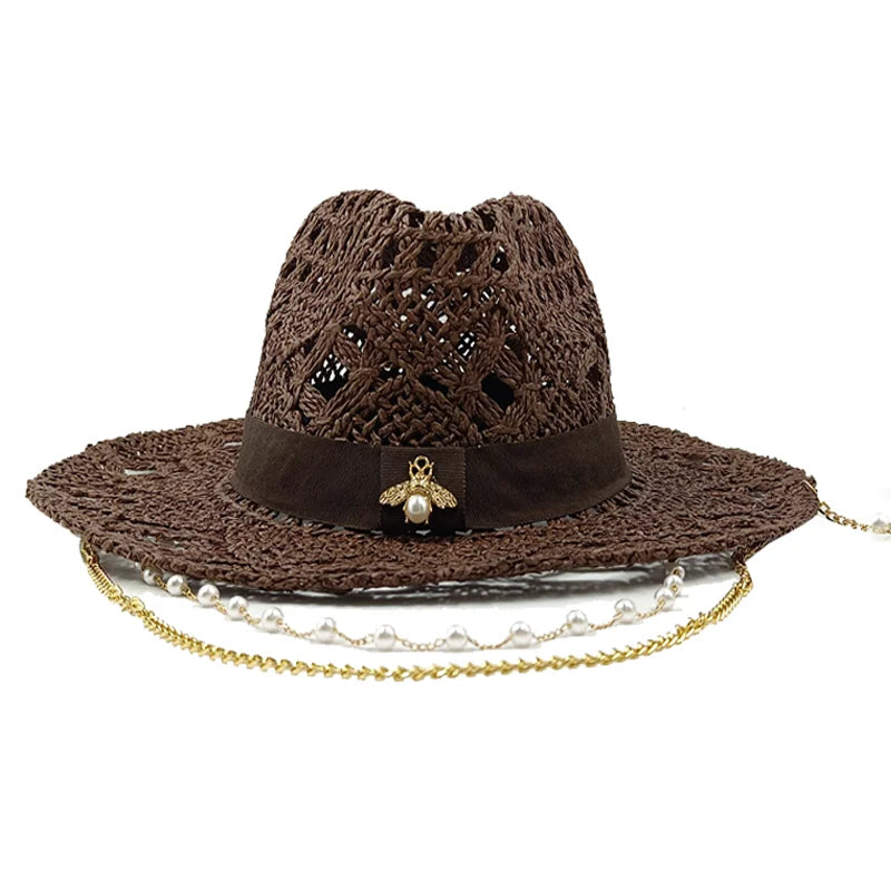 Fashionable Metal Bee Letter Ladies Party Dress Hats Travel Beach Sun Hat