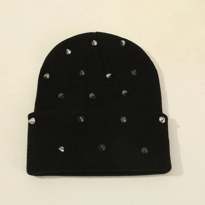 Men Punk Rivet Beanie Hat, Goth Gothic Skull Caps